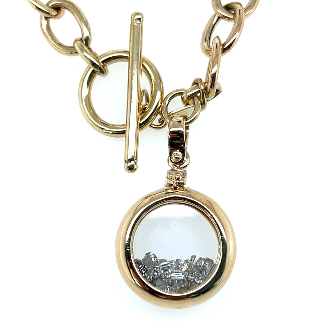 Estate 14K Yellow Gold Diamond Shaker Charm Oval Link Bracelet