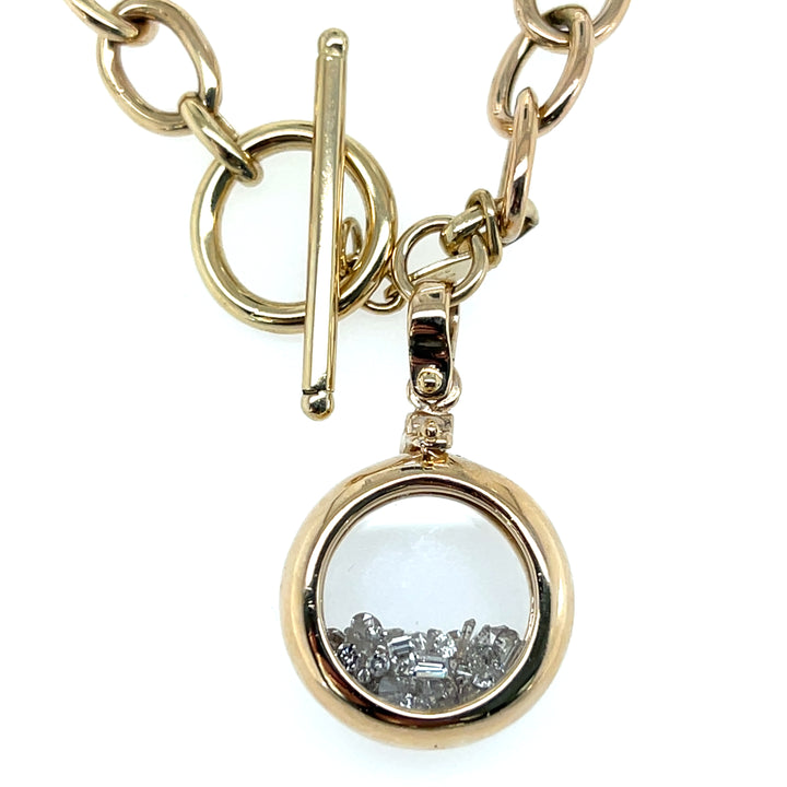 Estate 14K Yellow Gold Diamond Shaker Charm Oval Link Bracelet