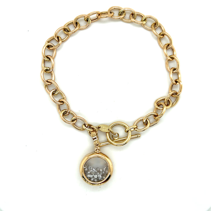 Estate 14K Yellow Gold Diamond Shaker Charm Oval Link Bracelet
