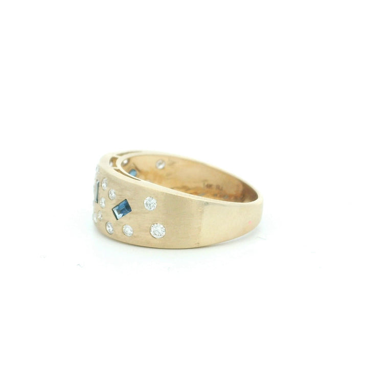 14K Yellow Gold 0.60CTW Baguette Blue Sapphire & Diamond Flush-Set Band