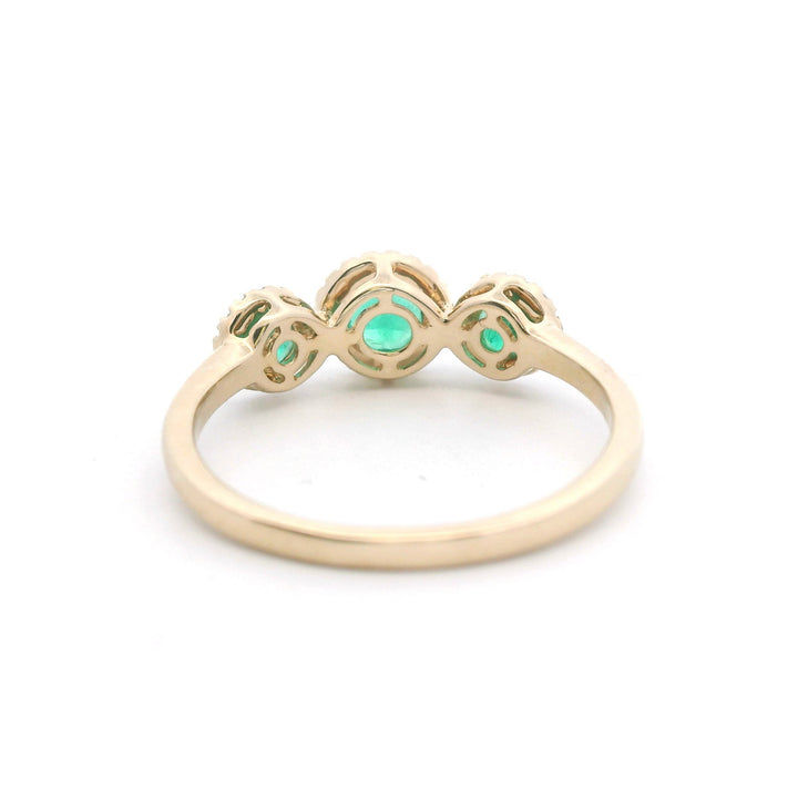 14K Yellow Gold 0.56CTW Emerald & Diamond Three-Stone Halo Ring