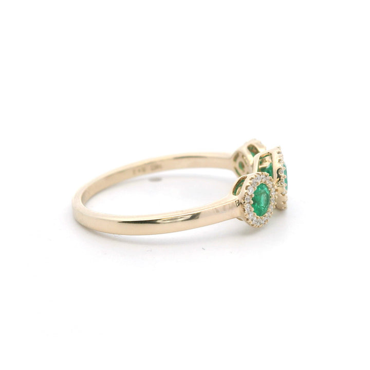14K Yellow Gold 0.56CTW Emerald & Diamond Three-Stone Halo Ring