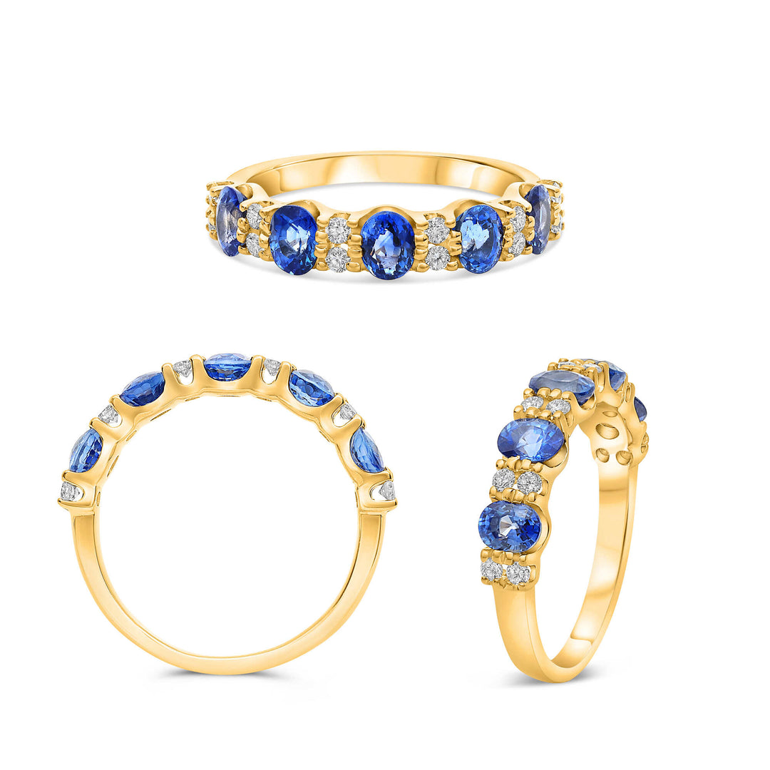 14K Yellow Gold 1.70CTW Oval Blue Sapphire & Diamond Alternating Band