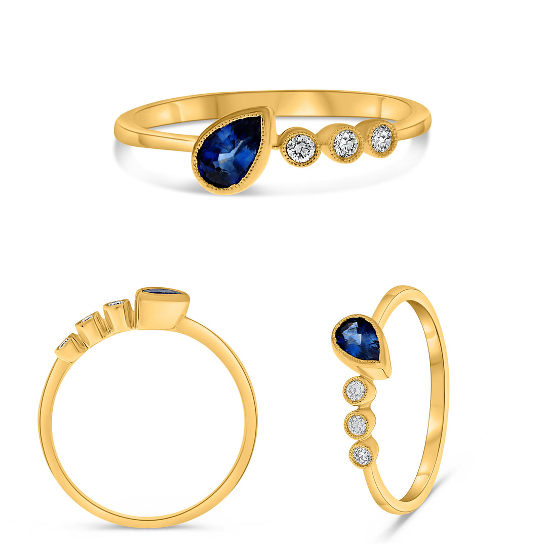 14K Yellow Gold 0.39CTW Pear-Shaped Blue Sapphire & Diamond Band