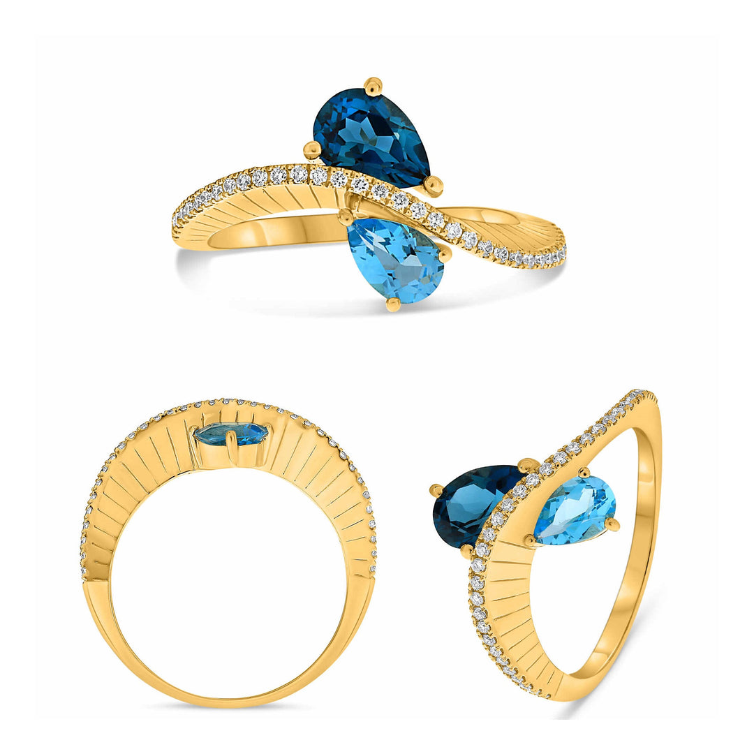 14K Yellow Gold London Blue Topaz, Blue Topaz & Diamond Toi et Moi Ring