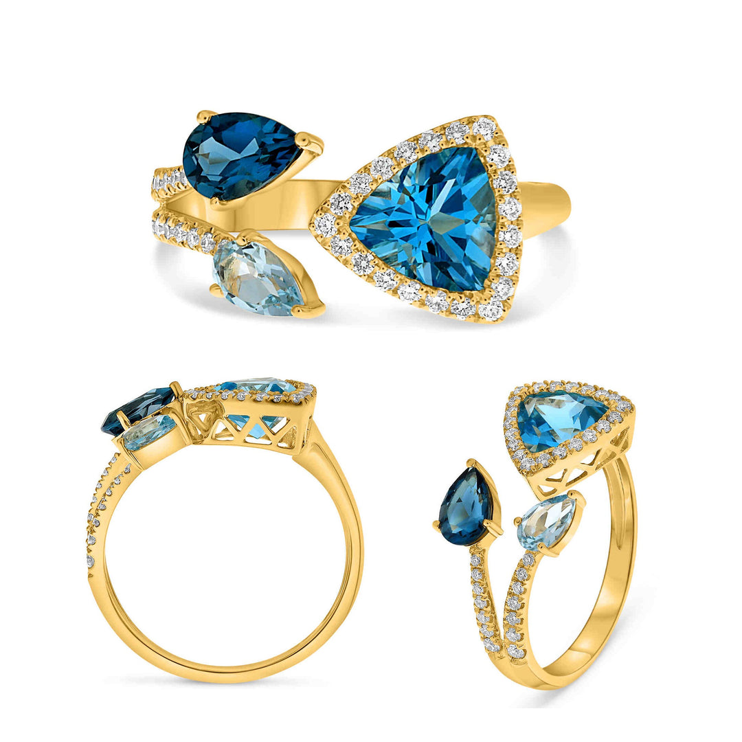 14K Yellow Gold London Blue Topaz, Blue Topaz & Diamond Open Ring