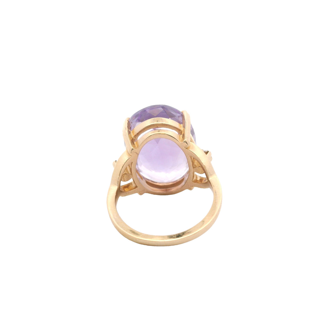 Estate 14K Yellow Gold Oval Amethyst & Diamond Cocktail Ring