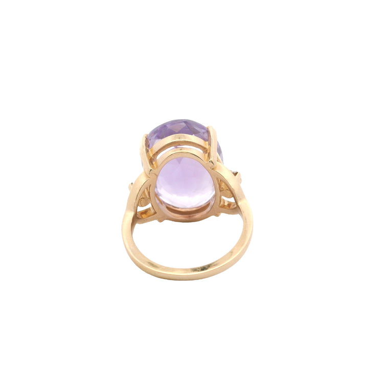 Estate 14K Yellow Gold Oval Amethyst & Diamond Cocktail Ring