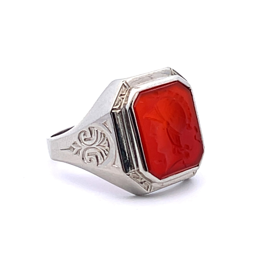 Estate 10K White Gold Sardonyx Intaglio Vintage Ring
