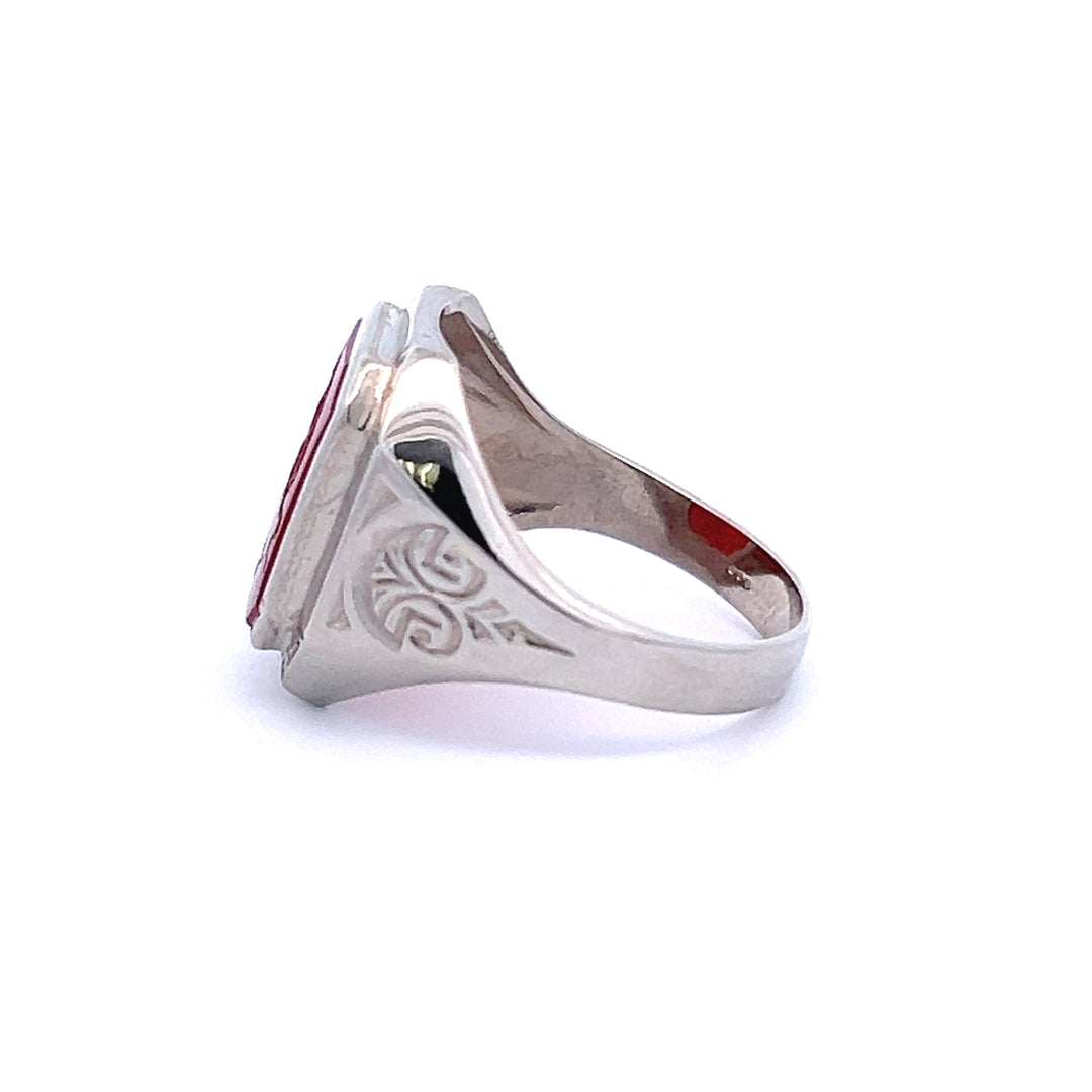 Estate 10K White Gold Sardonyx Intaglio Vintage Ring