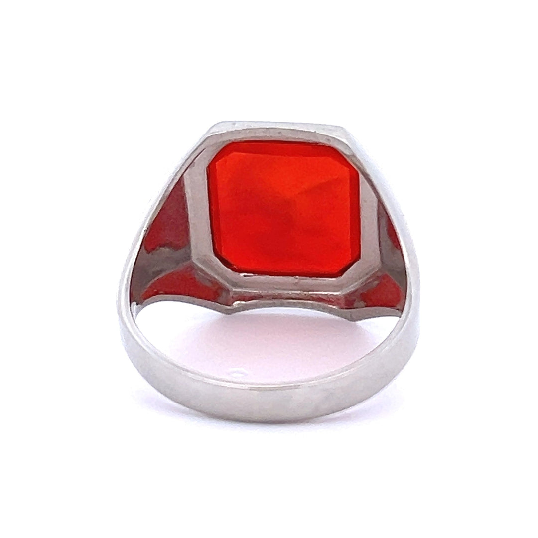 Estate 10K White Gold Sardonyx Intaglio Vintage Ring