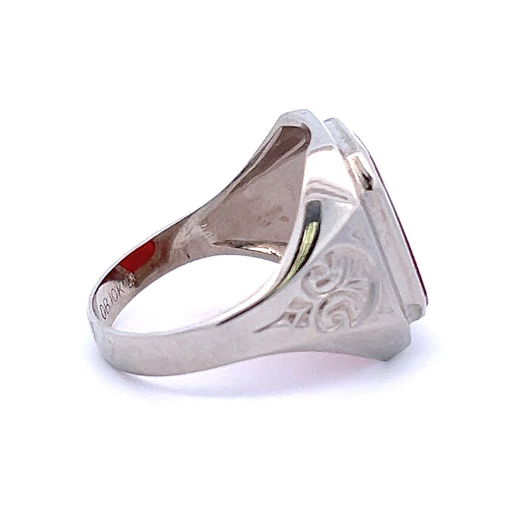 Estate 10K White Gold Sardonyx Intaglio Vintage Ring