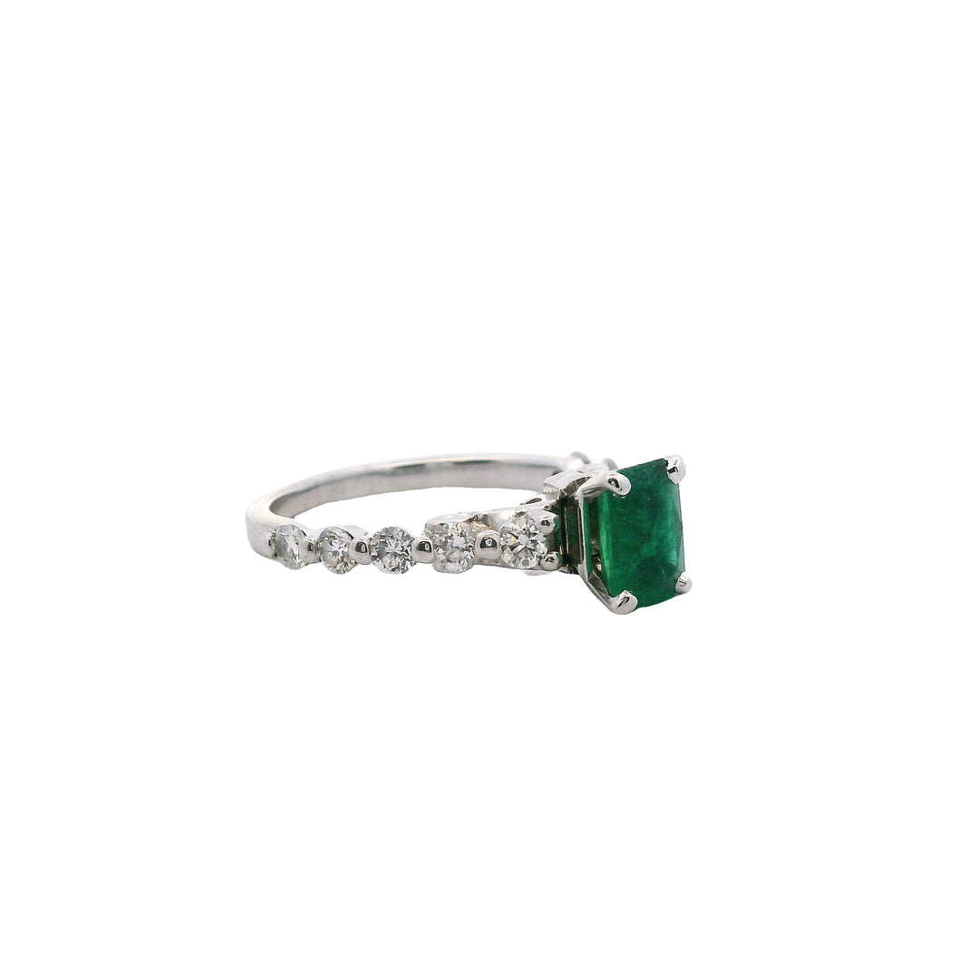 Estate 14KT White Gold 1.08 Ct Emerald & 0.55 TCW Diamond Ring