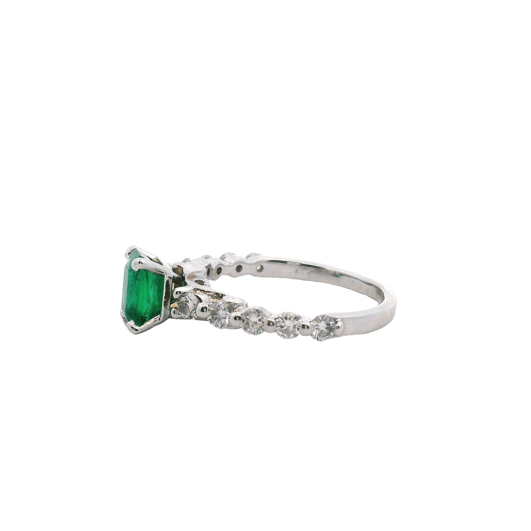 Estate 14KT White Gold 1.08 Ct Emerald & 0.55 TCW Diamond Ring