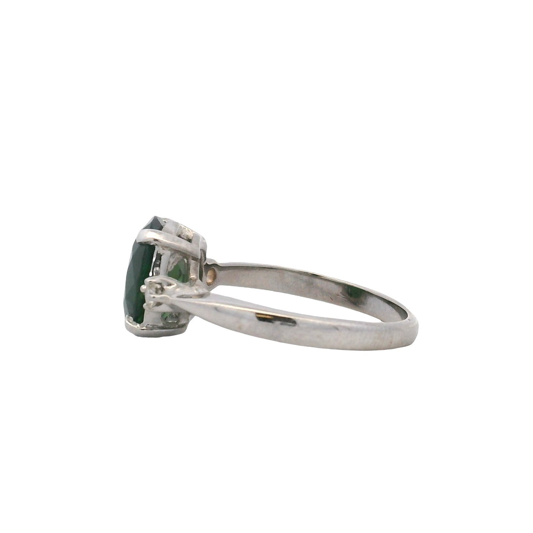 Estate 14K White Gold Oval Green Tourmaline and Diamond Ring - AS-IS