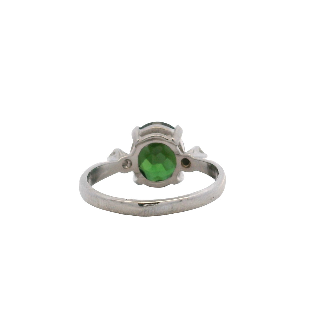 Estate 14K White Gold Oval Green Tourmaline and Diamond Ring - AS-IS