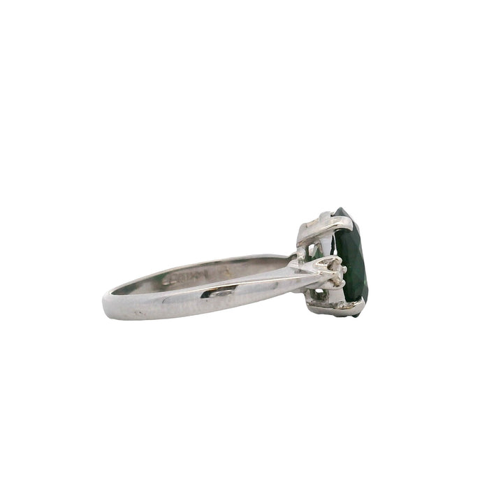 Estate 14K White Gold Oval Green Tourmaline and Diamond Ring - AS-IS