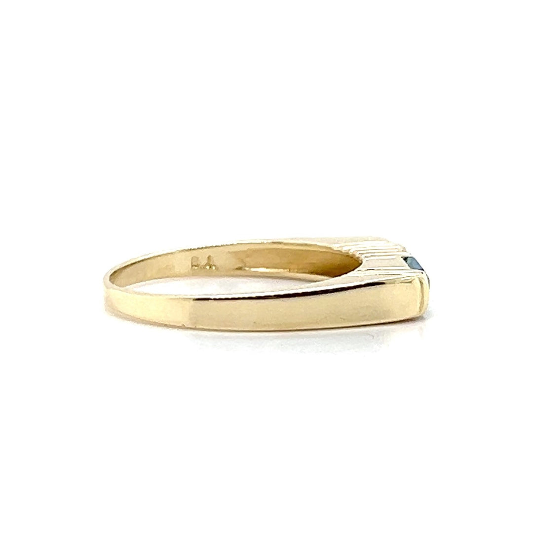 Estate 14K Yellow Gold Squared Blue Topaz and Diamond Vintage Band