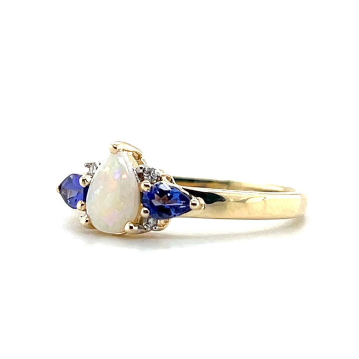 Estate 14K Yellow Gold Opal, Tanzanite and Diamond Ring