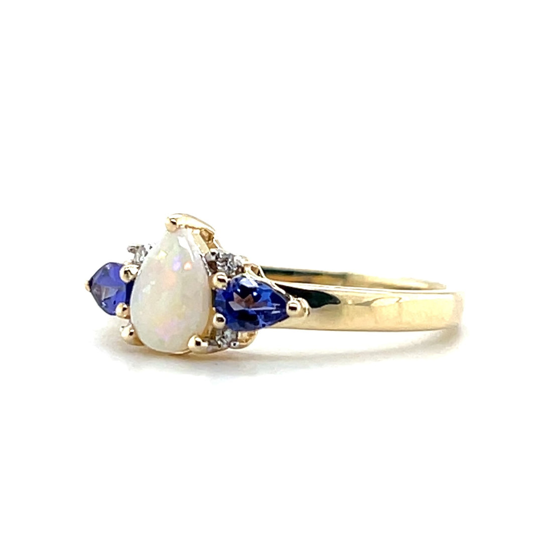 Estate 14K Yellow Gold Opal, Tanzanite and Diamond Ring