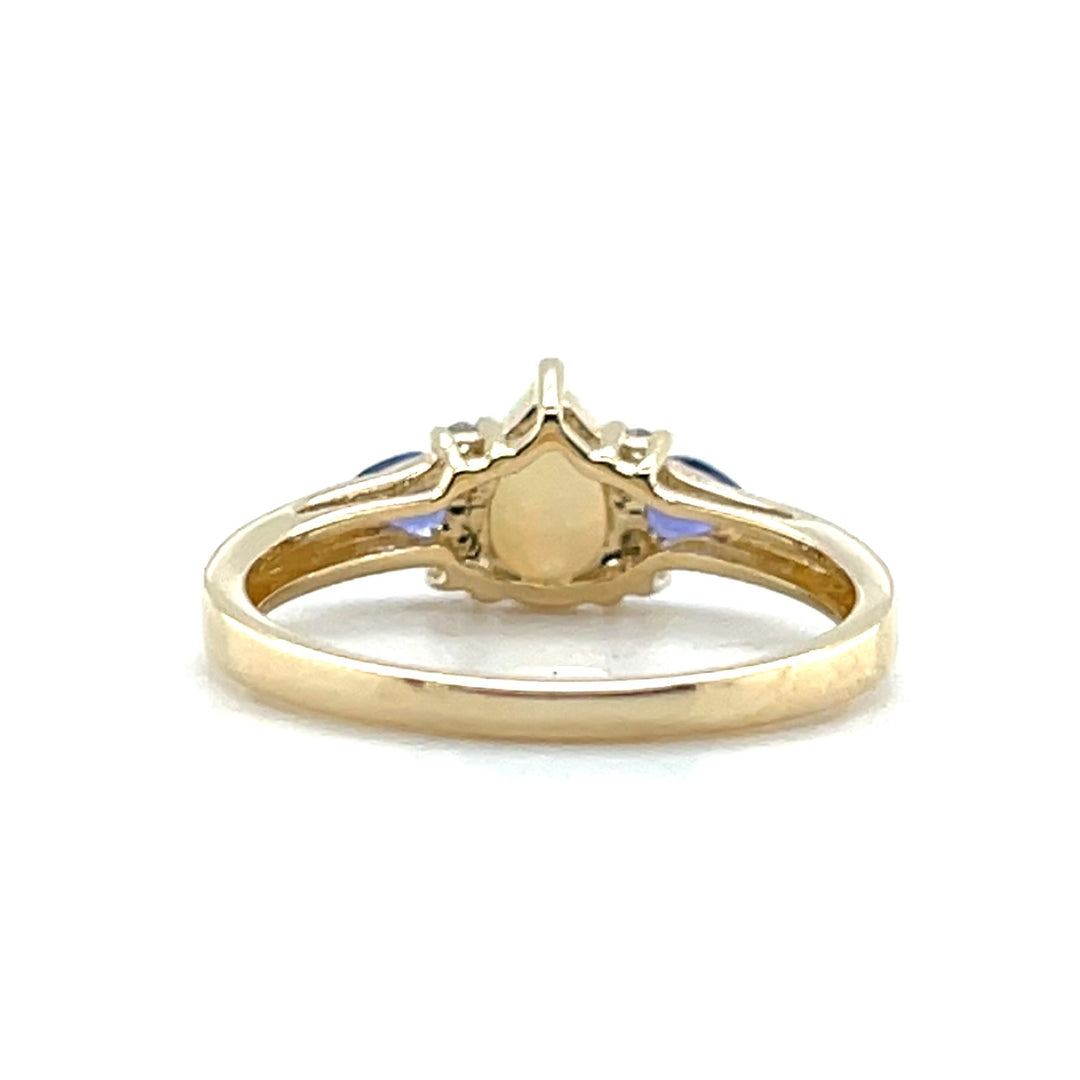 Estate 14K Yellow Gold Opal, Tanzanite and Diamond Ring