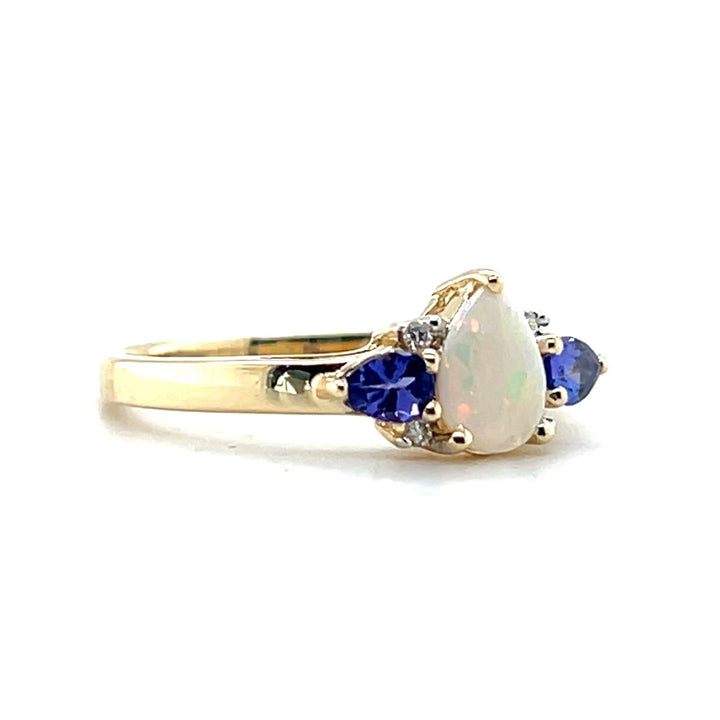 Estate 14K Yellow Gold Opal, Tanzanite and Diamond Ring