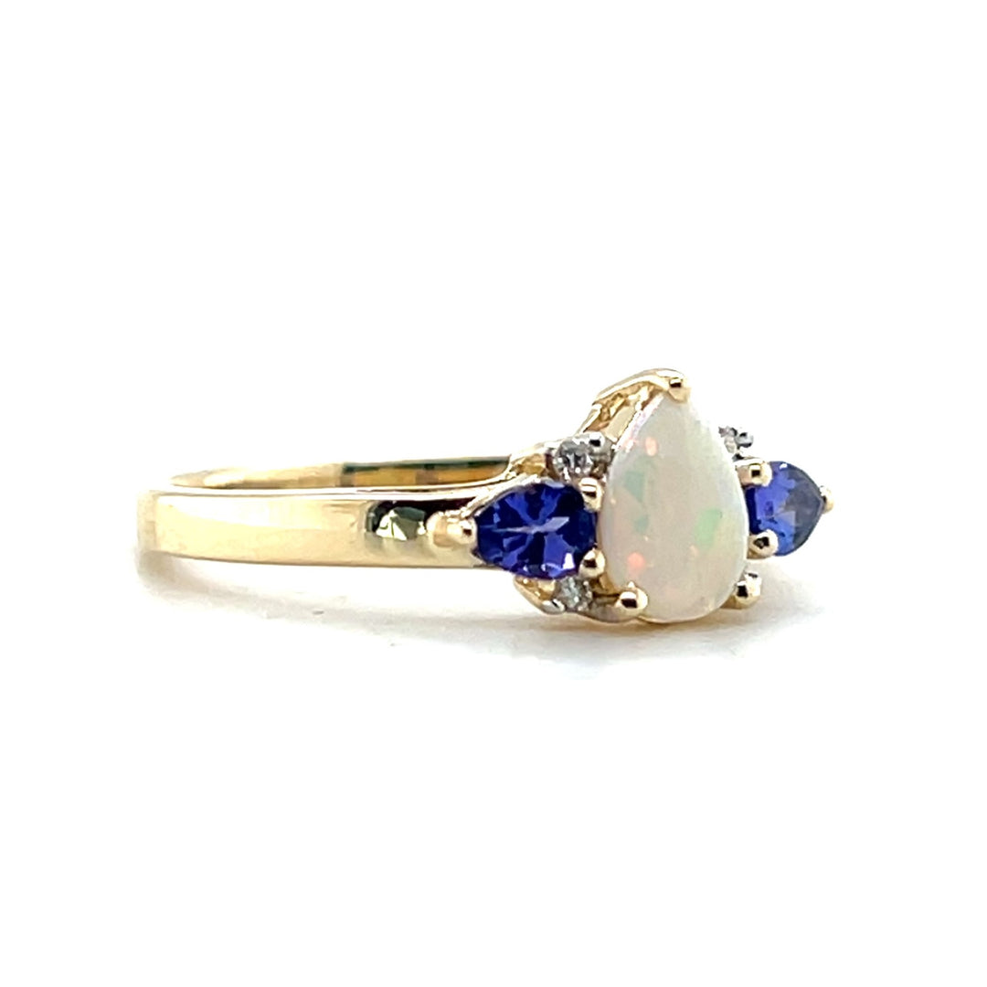 Estate 14K Yellow Gold Opal, Tanzanite and Diamond Ring