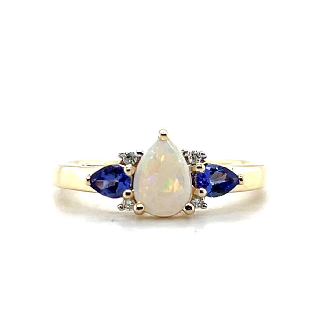 Estate 14K Yellow Gold Opal, Tanzanite and Diamond Ring