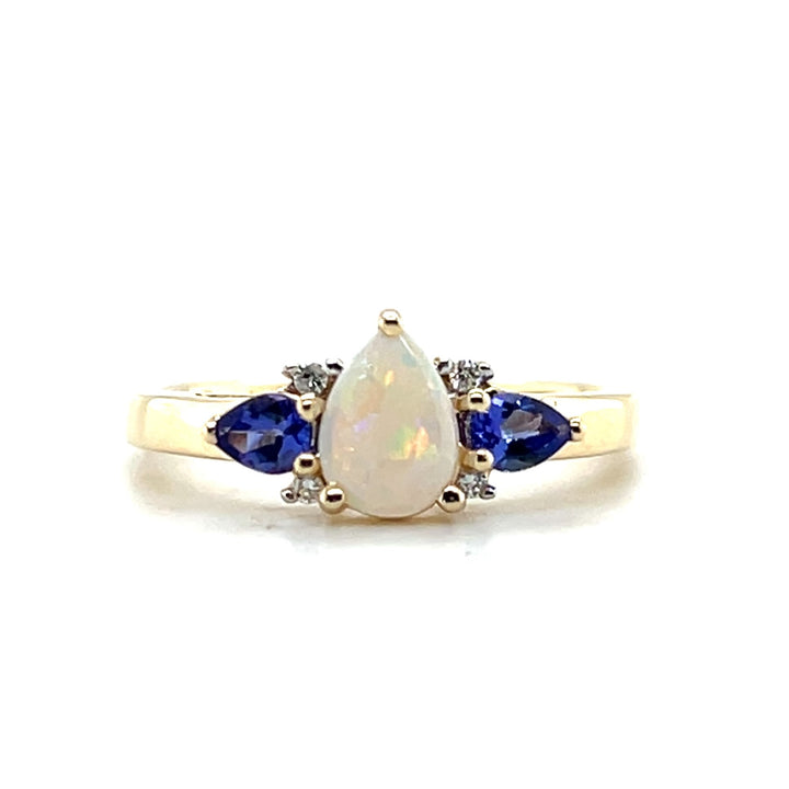 Estate 14K Yellow Gold Opal, Tanzanite and Diamond Ring
