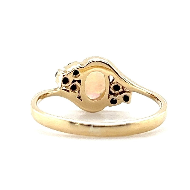 Estate 14K Yellow Gold 0.29CTW Oval Opal & Diamond Bypass Ring
