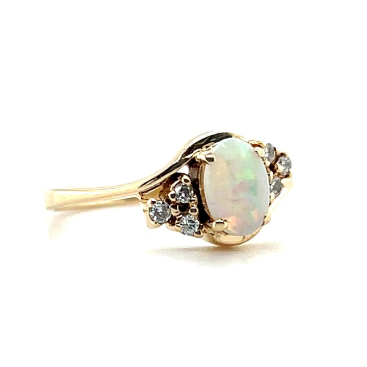 Estate 14K Yellow Gold 0.29CTW Oval Opal & Diamond Bypass Ring
