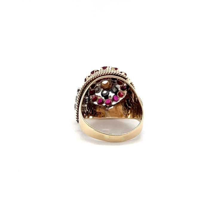 Estate 14K Yellow Gold Ruby and Diamond Dome Cluster Vintage Ring