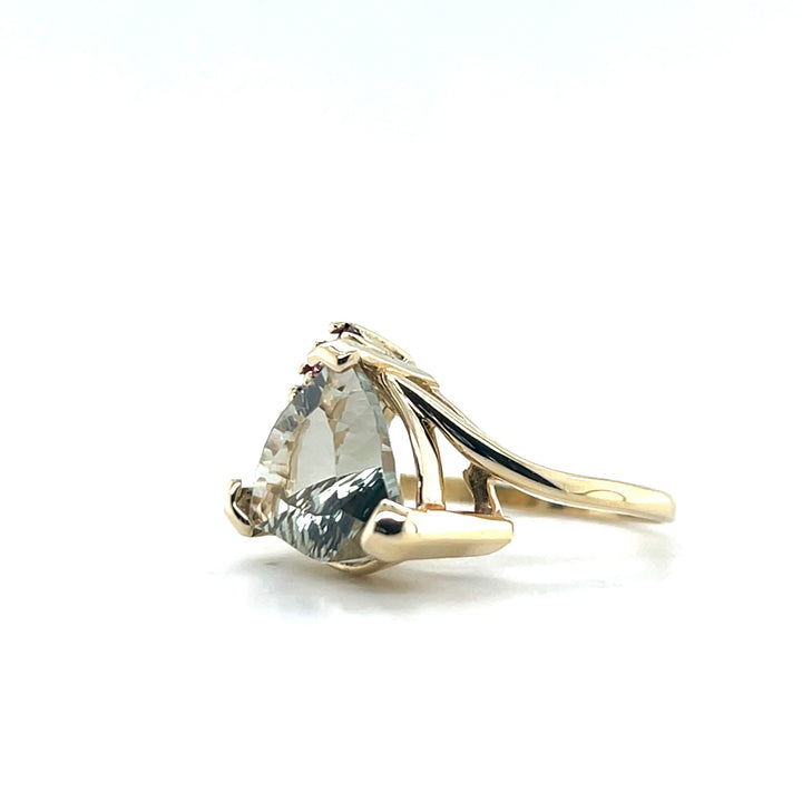 Estate 14K Yellow Gold 5CTW Prasiolite and Pink Tourmaline Vintage Bypass Ring