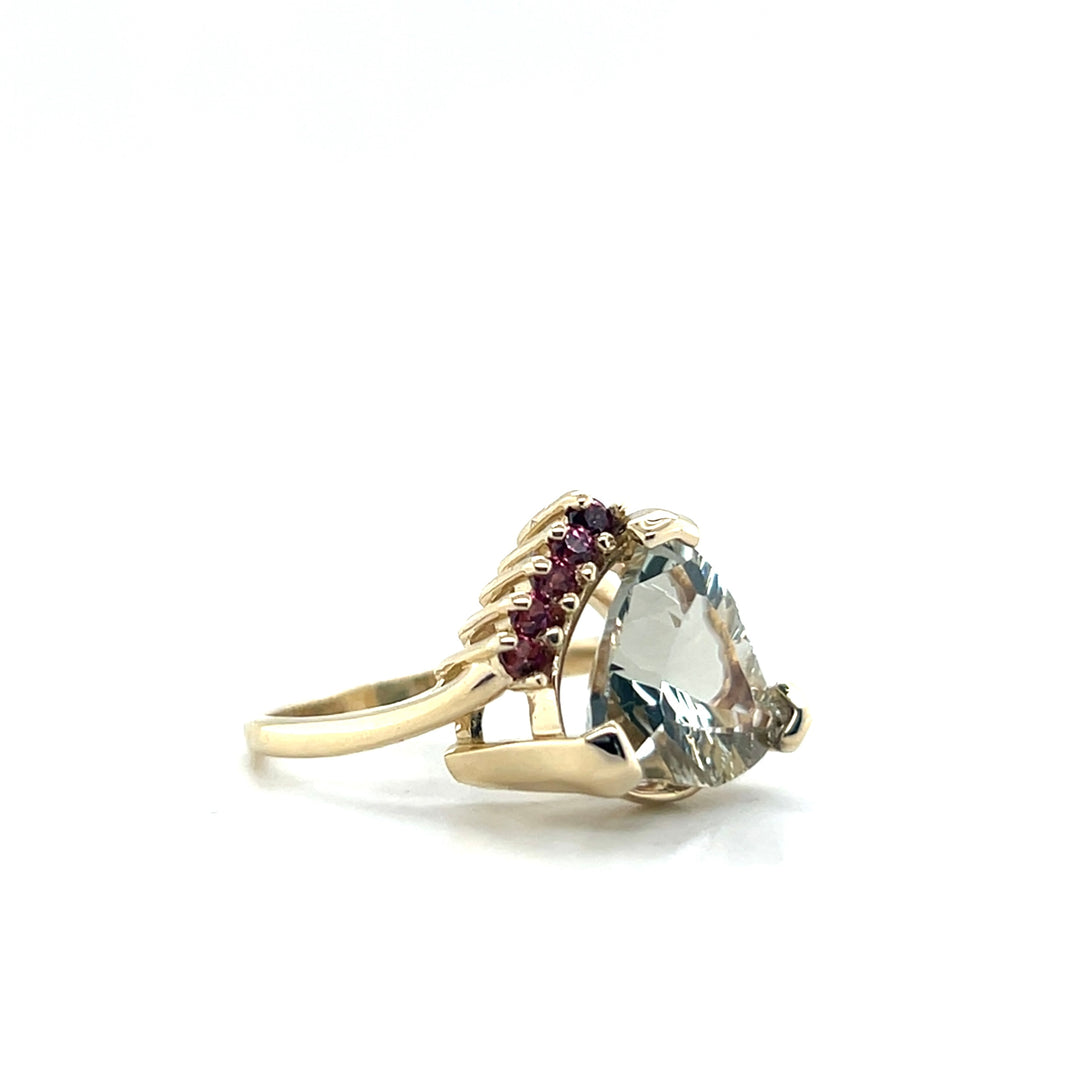 Estate 14K Yellow Gold 5CTW Prasiolite and Pink Tourmaline Vintage Bypass Ring