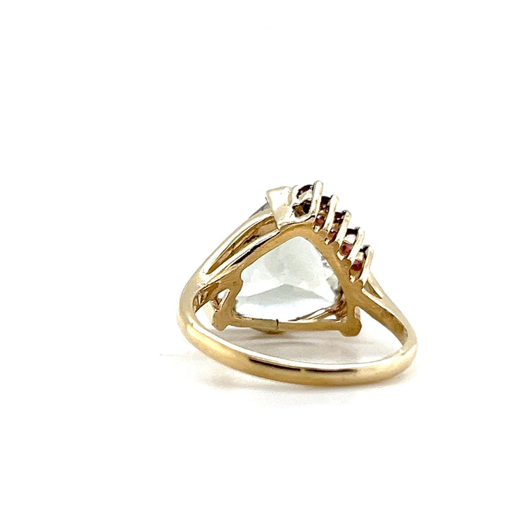 Estate 14K Yellow Gold 5CTW Prasiolite and Pink Tourmaline Vintage Bypass Ring