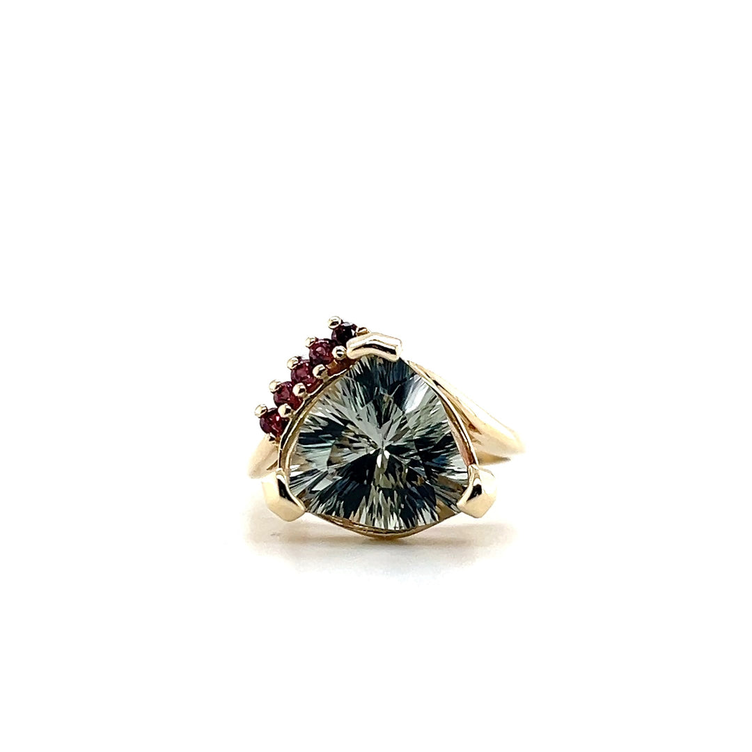 Estate 14K Yellow Gold 5CTW Prasiolite and Pink Tourmaline Vintage Bypass Ring