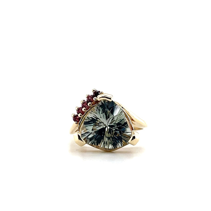 Estate 14K Yellow Gold 5CTW Prasiolite and Pink Tourmaline Vintage Bypass Ring