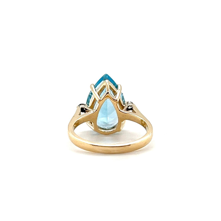 Estate 14K Yellow Gold 8.37CTW Pear-Shaped Blue Topaz and Diamond Cocktail Ring