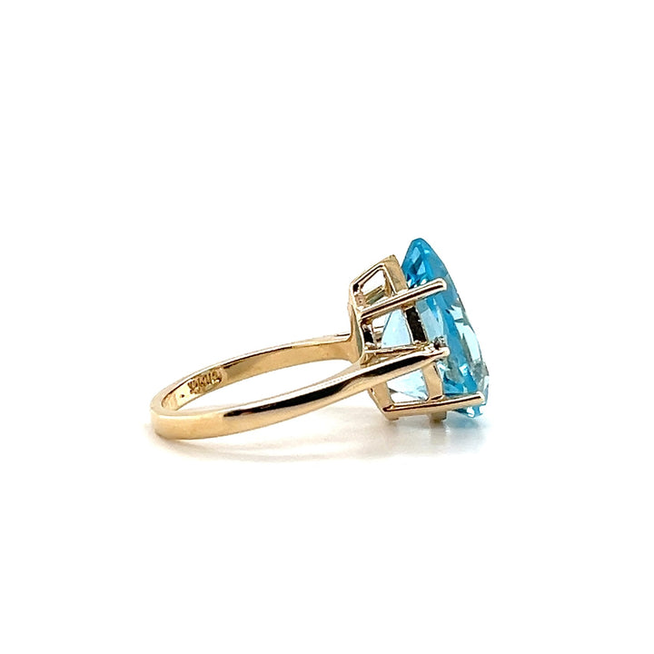 Estate 14K Yellow Gold 8.37CTW Pear-Shaped Blue Topaz and Diamond Cocktail Ring