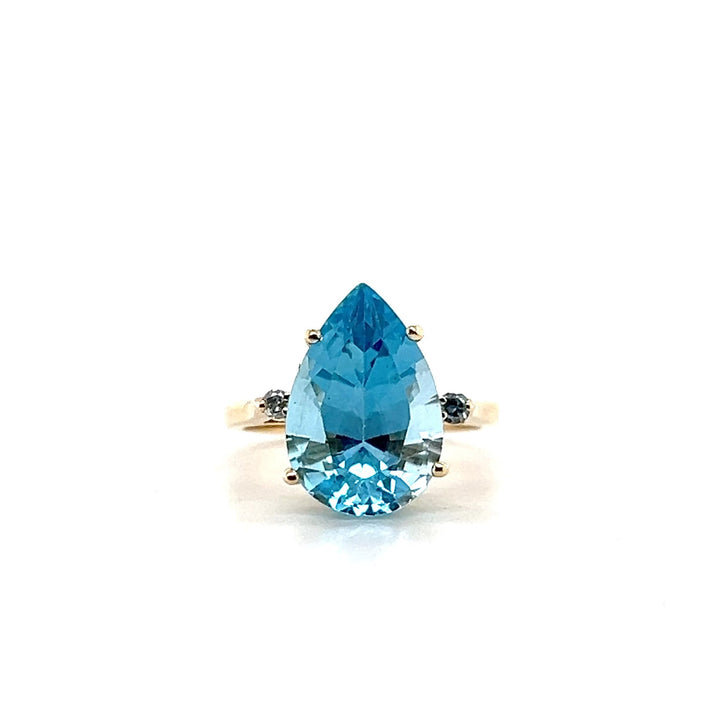 Estate 14K Yellow Gold 8.37CTW Pear-Shaped Blue Topaz and Diamond Cocktail Ring