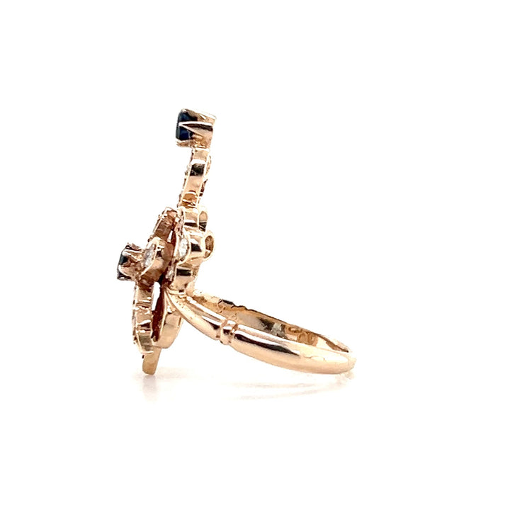 Estate 14K Yellow Gold 0.85CTW Diamond and Sapphire Antique-Style Floral Ring