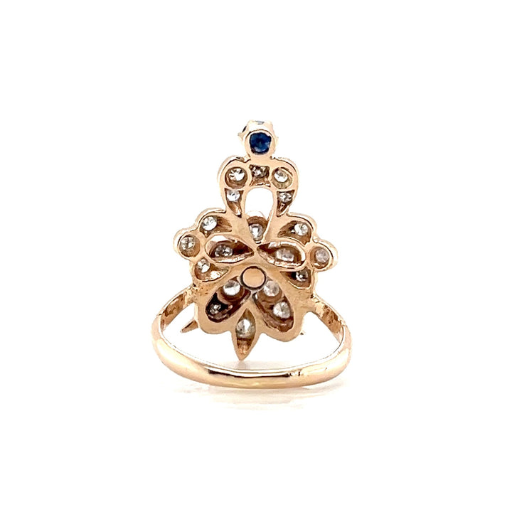 Estate 14K Yellow Gold 0.85CTW Diamond and Sapphire Antique-Style Floral Ring