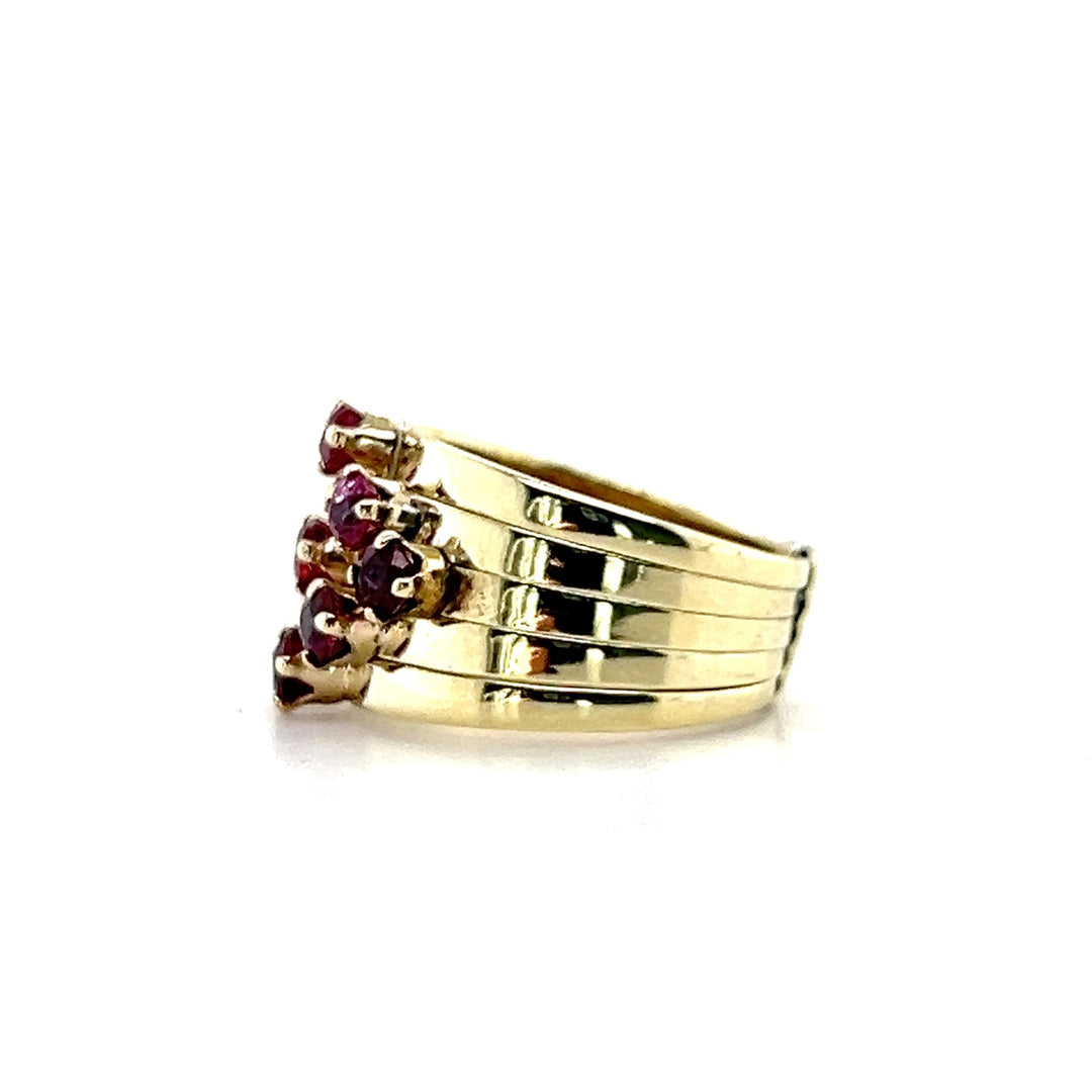 Estate 14K Yellow Gold 1.62CTW Ruby Vintage Multi-Band Ring