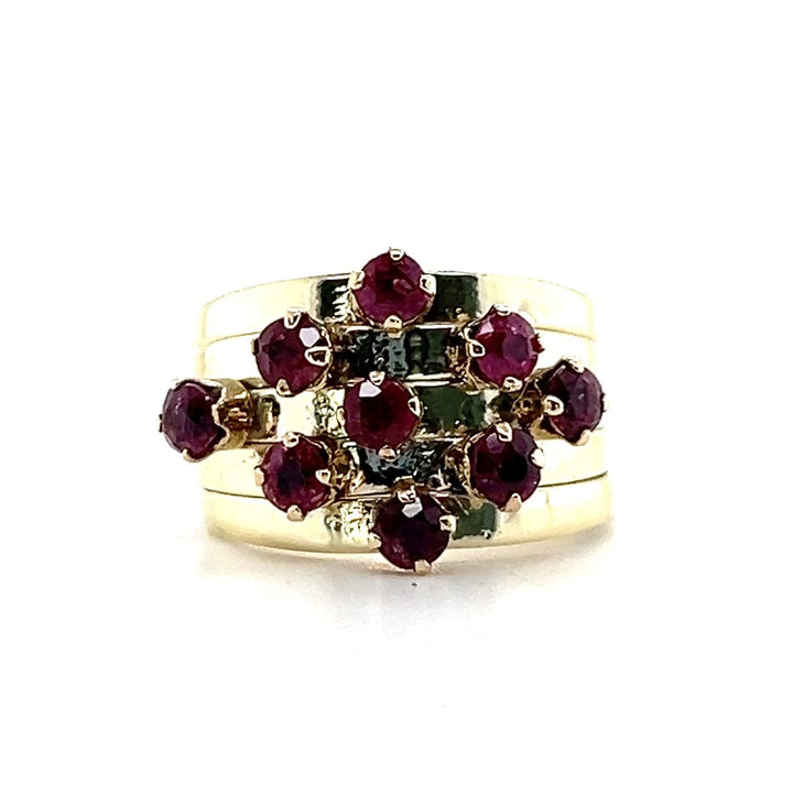 Estate 14K Yellow Gold 1.62CTW Ruby Vintage Multi-Band Ring