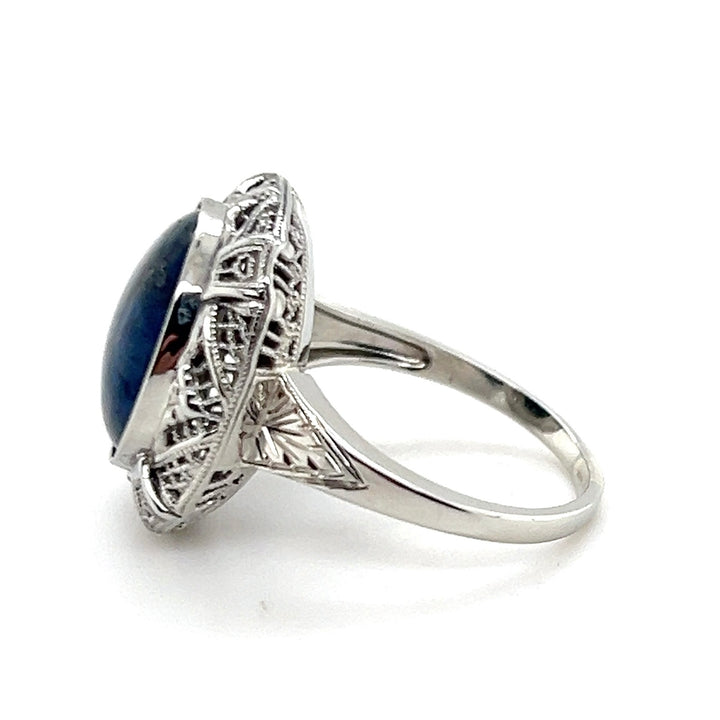 Estate 14K White Gold Oval Sodalite Art Deco Statement Ring