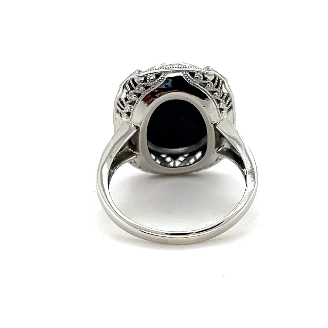 Estate 14K White Gold Oval Sodalite Art Deco Statement Ring