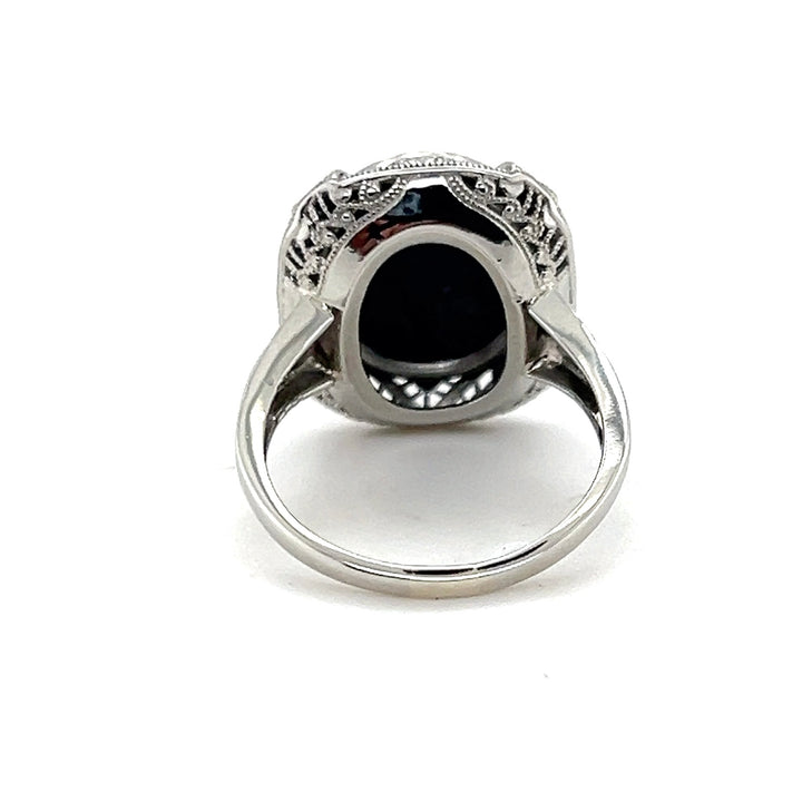 Estate 14K White Gold Oval Sodalite Art Deco Statement Ring