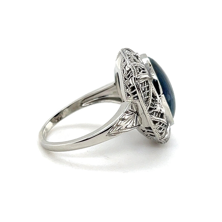 Estate 14K White Gold Oval Sodalite Art Deco Statement Ring