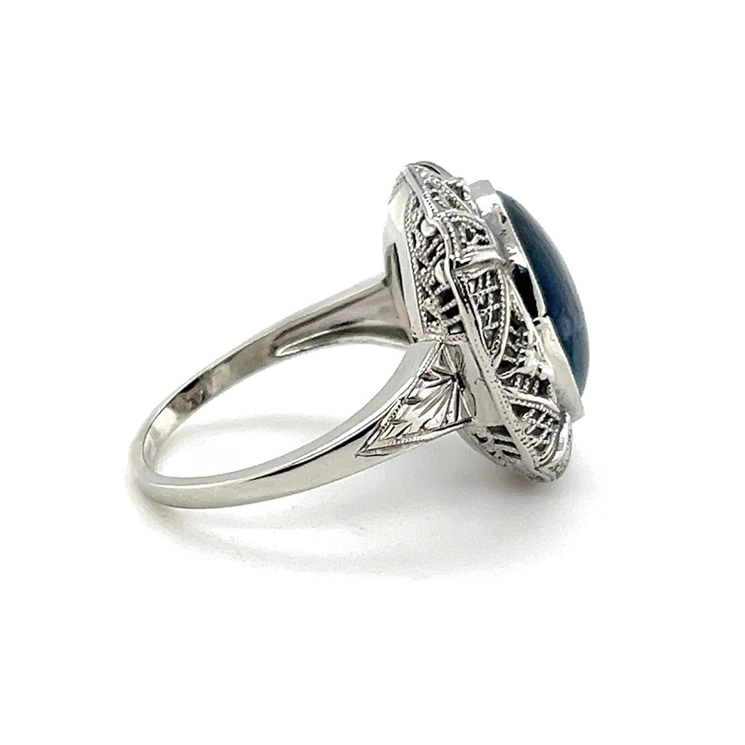 Estate 14K White Gold Oval Sodalite Art Deco Statement Ring
