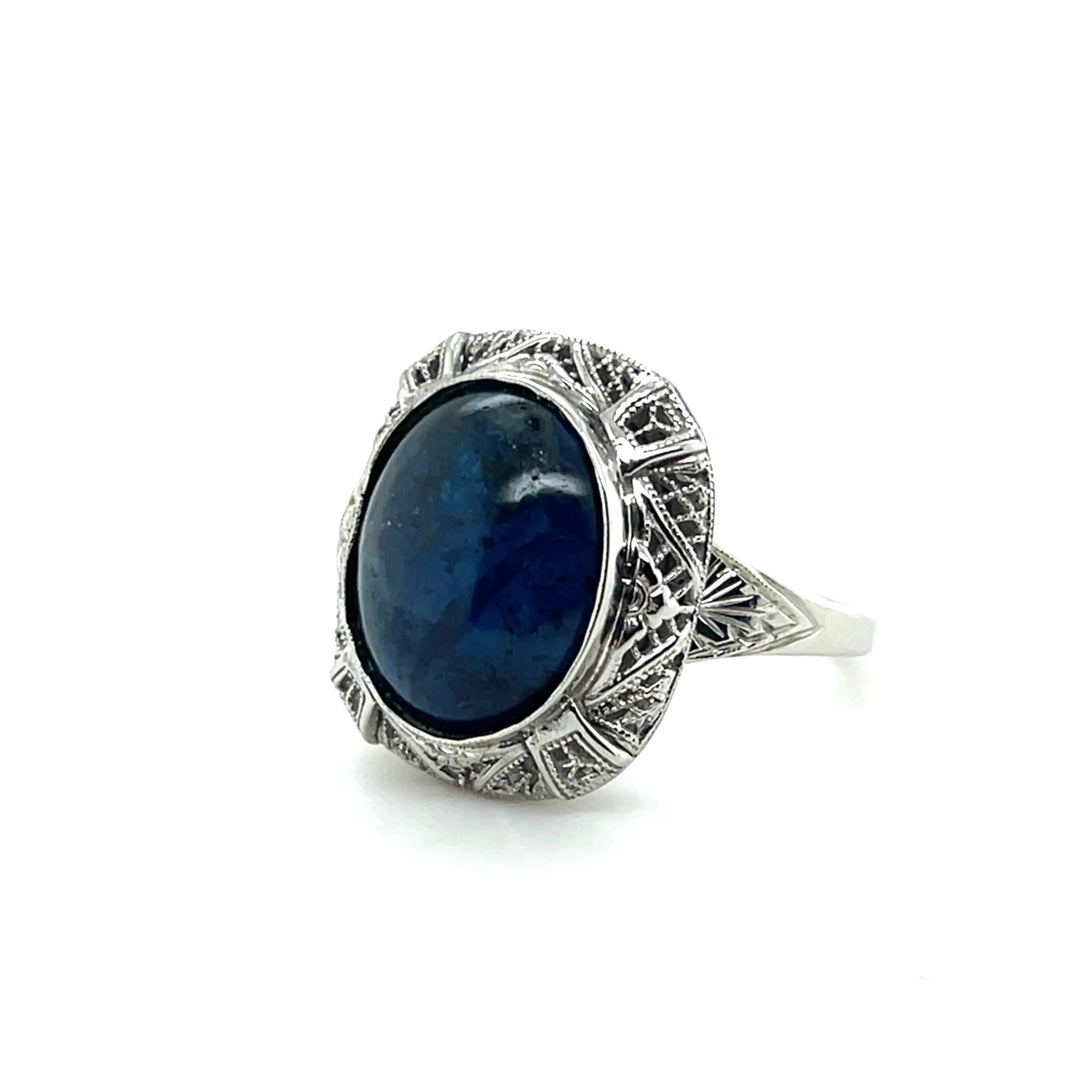 Estate 14K White Gold Oval Sodalite Art Deco Statement Ring